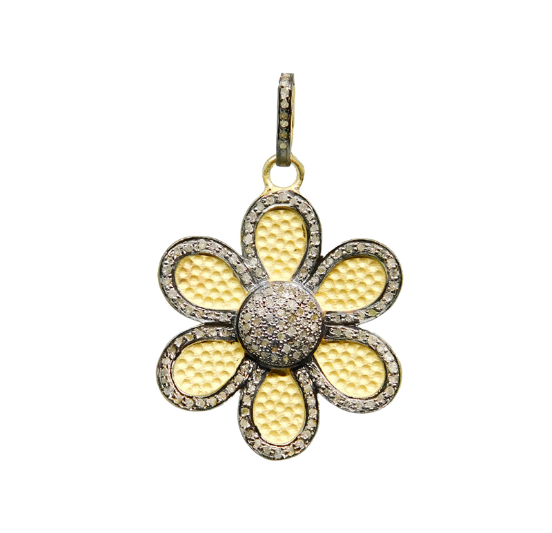 925 Sterling Silver Pave diamond Flower Pendant