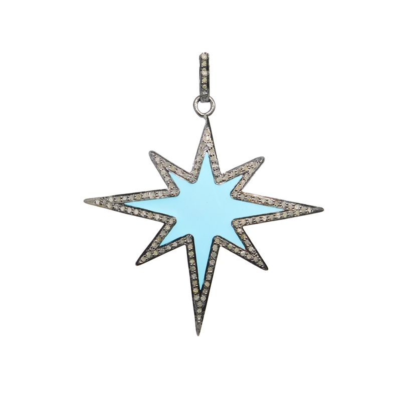 925 Sterling Silver Natural Pave Diamond With Star Pendant