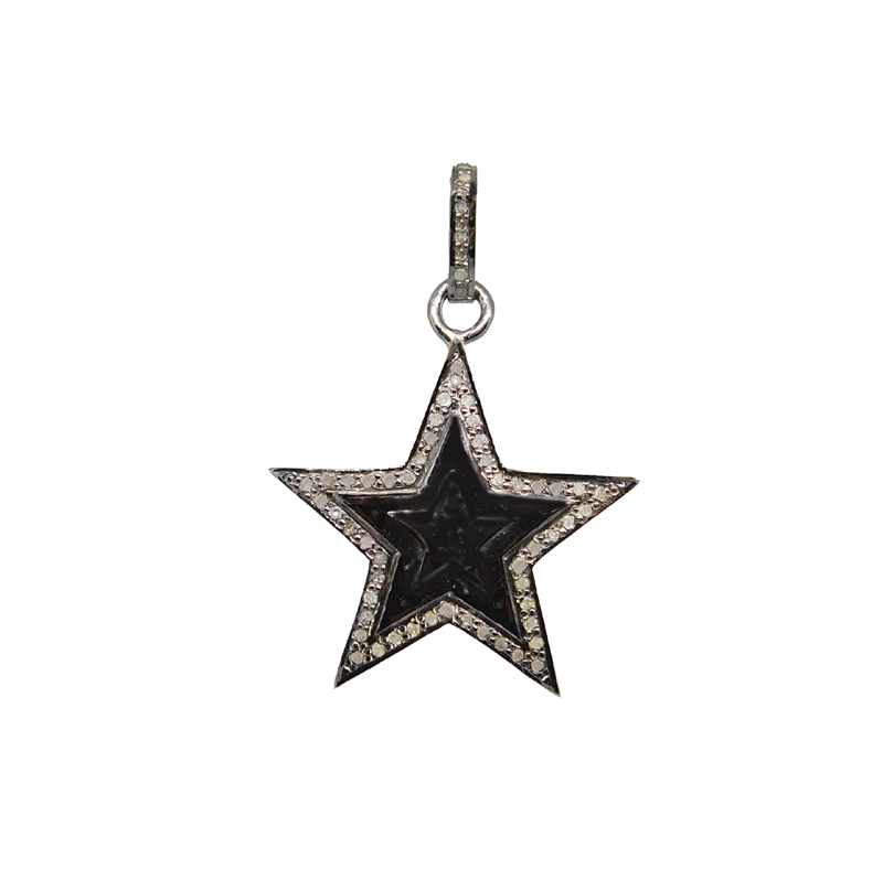 Sterling Silver Handmade Pave Diamond Designer  Star Pendant