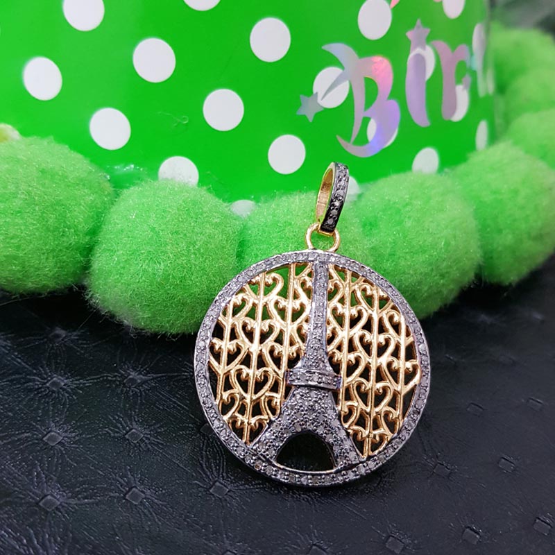 Round Designer Fancy Eiffel Tower Style Pendent With Pave Diamond