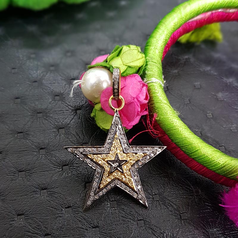 Good Looking Handmade Designer Star Pendant With Pave Diamond