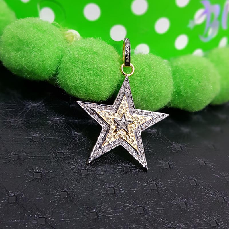 Good Looking Handmade Designer Star Pendant With Pave Diamond