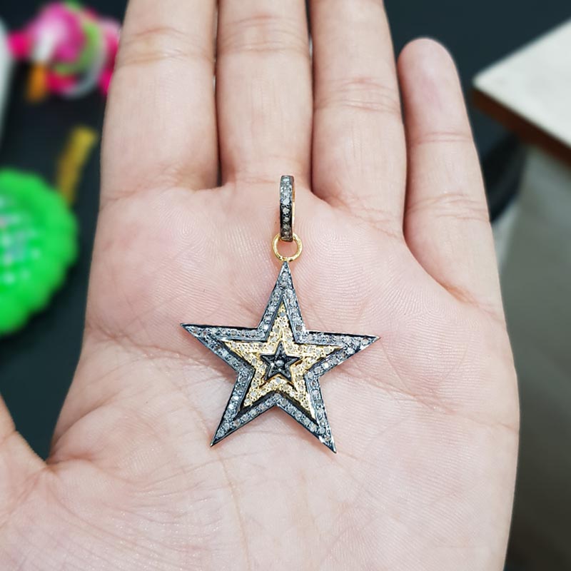 Good Looking Handmade Designer Star Pendant With Pave Diamond