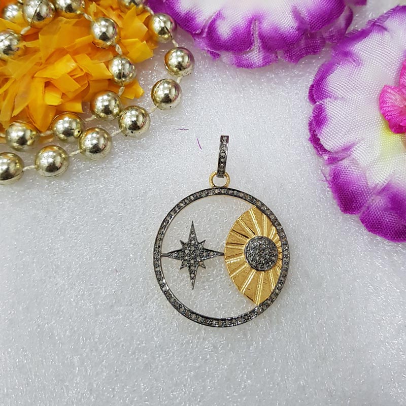 Round Designer Handmade 925 Sterling Silver Beautiful Starburst Pendent