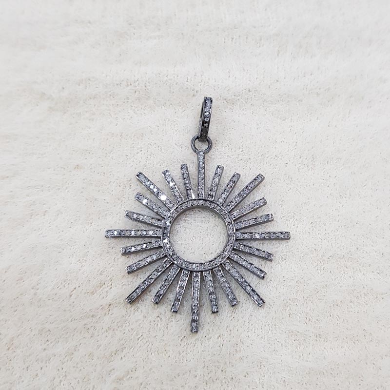 Handmade 925 Sterling Silver pave Diamond Beautiful Starburst Pendent