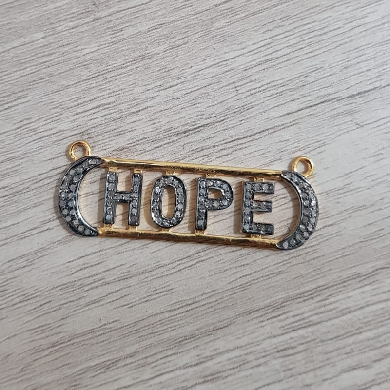 Necklace Style Two Tone Hope Pendant With Pave Diamond Layers