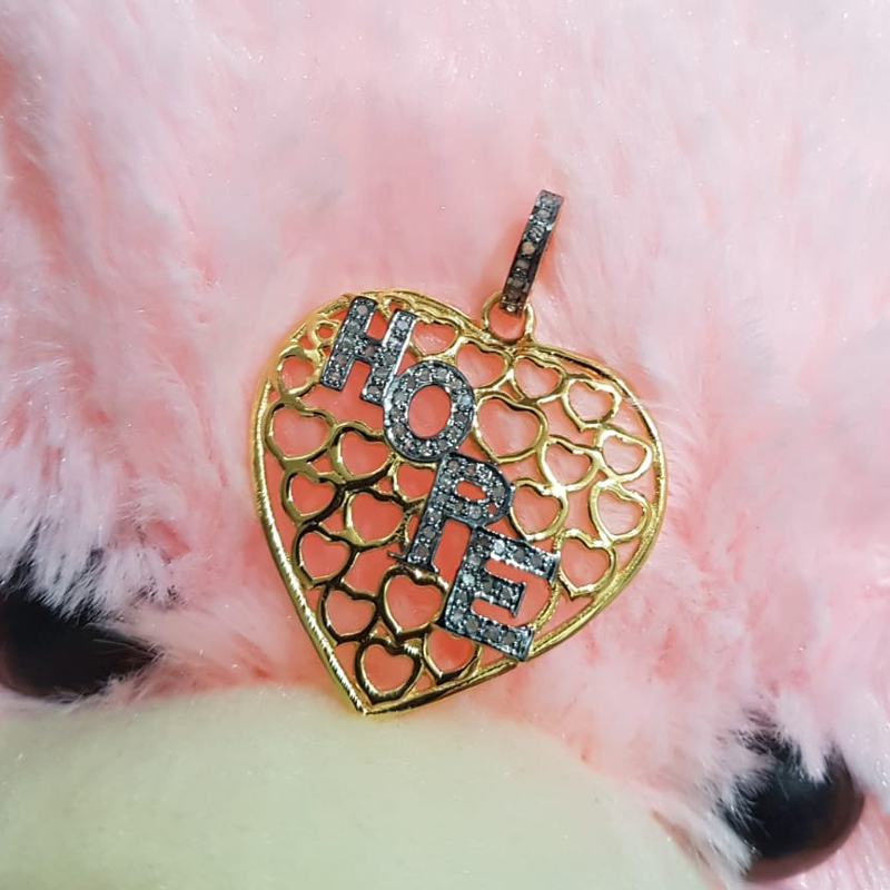 Elegant Two Tone Heart Pendant With Pave Diamond HOPE Layer