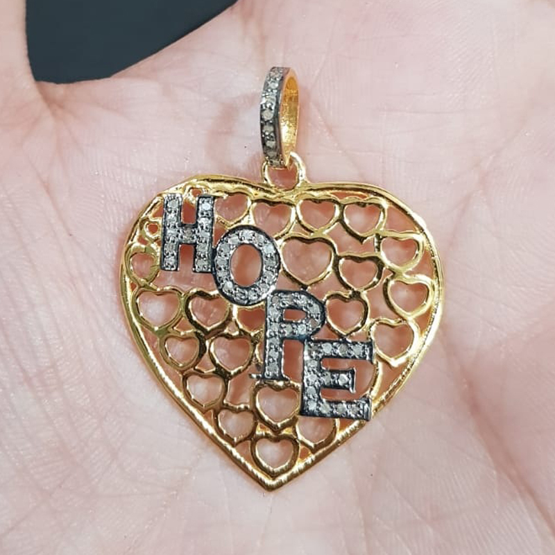 Elegant Two Tone Heart Pendant With Pave Diamond HOPE Layer