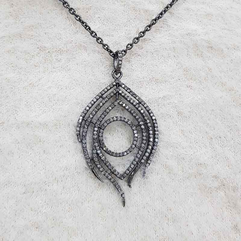 Handmade Designer Peacock Feather Pendent With Pave Diamond Layers