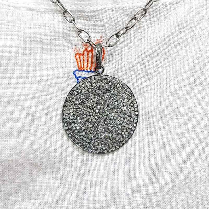 Pave Diamond Handmade Designer Disk Pendent