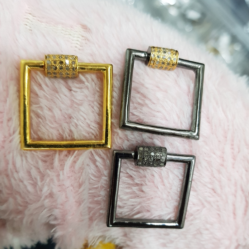 Yellow And Black Rhodium Plated Square Shaped Pave Diamond Screw Lock