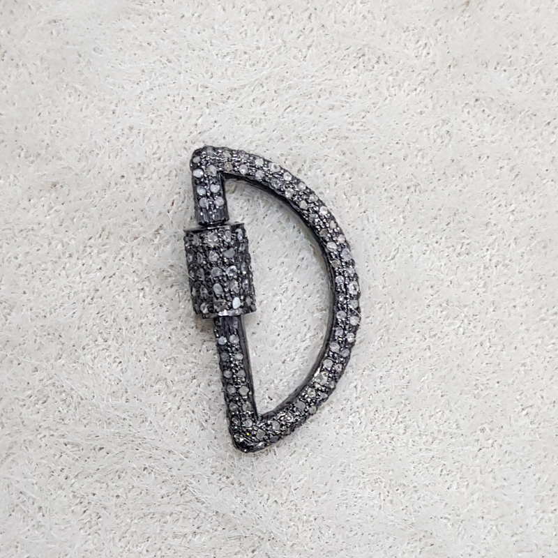 Black Rhodium D Shaped Stylish Pave Diamond Screw Clasp