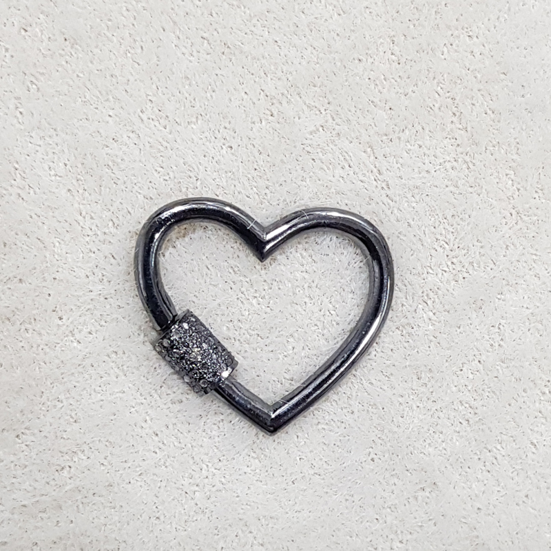 Black Rhodium Plated Heart Designer Silver Screw Clasp