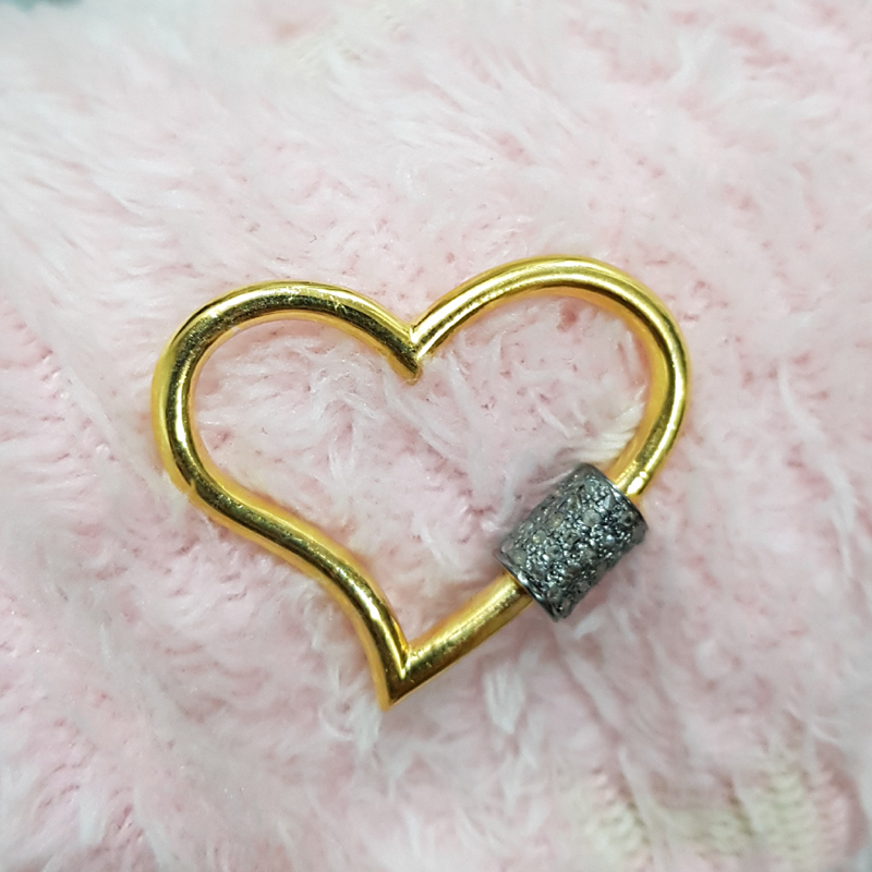 Yellow And Black Multi Charm Heart Screw Clasp  With Pave Diamond