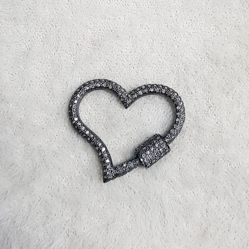 925 Sterling Sliver Heart Shaped Pave Diamond Screw Lobster